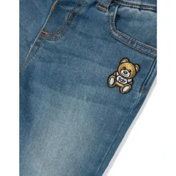 Pantaloni in denim stretch con toppa Teddy