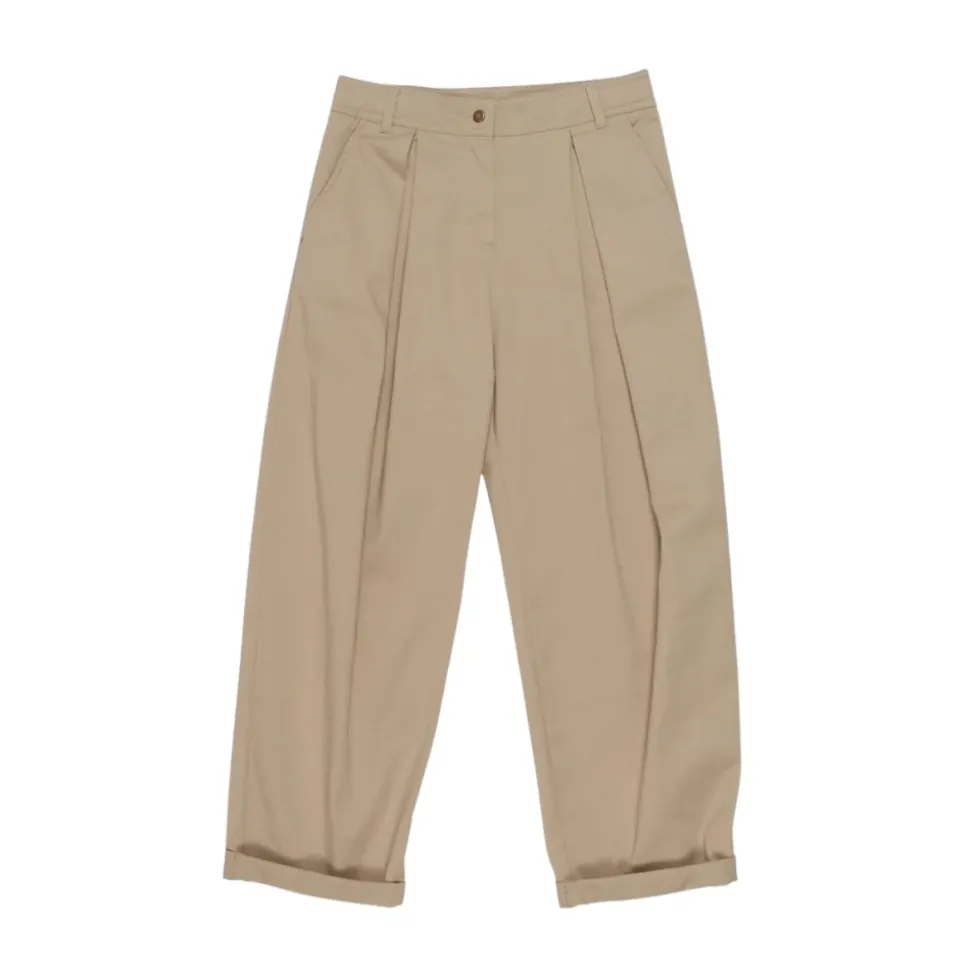 Pantaloni in Gabardine di Cotone Elasticizzato con Pieghe