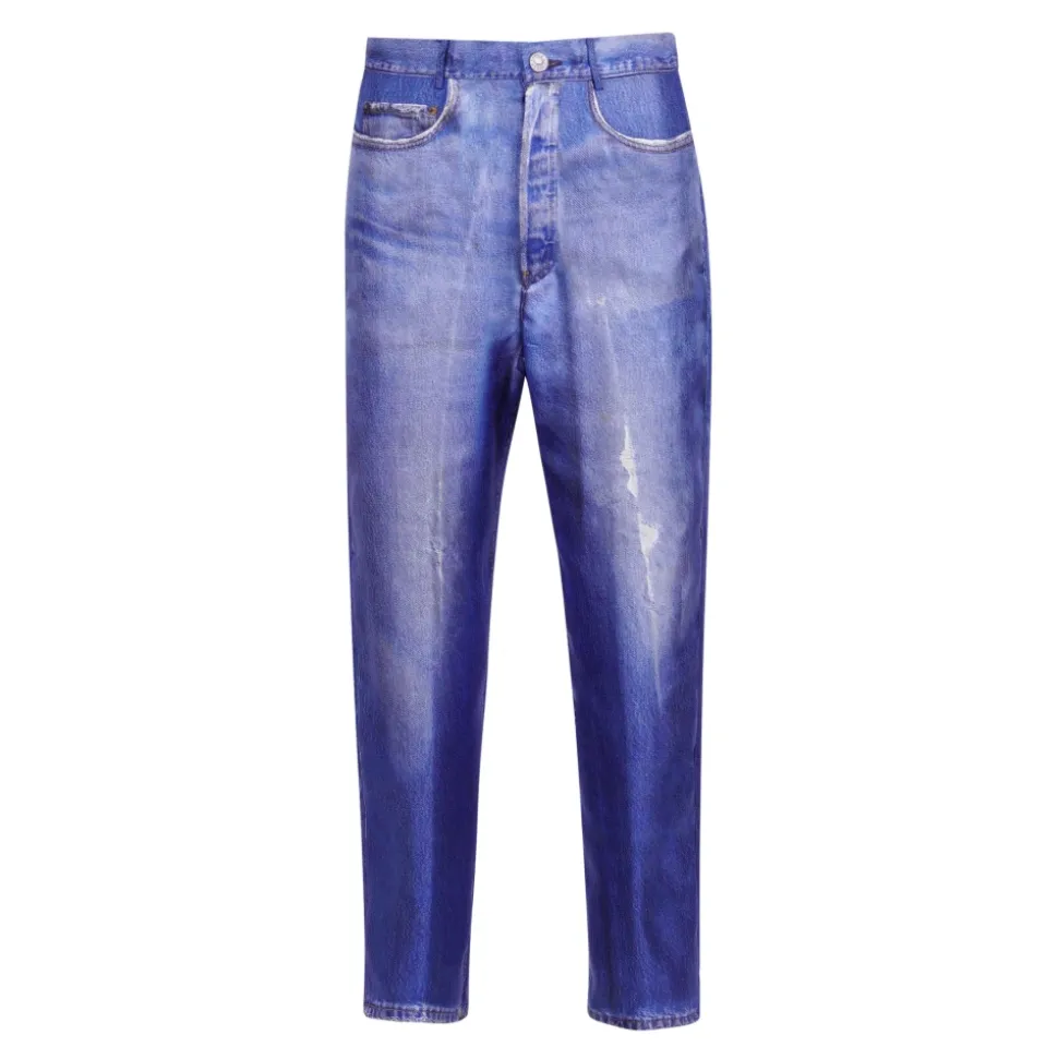 Pantaloni in Seta Effetto Denim