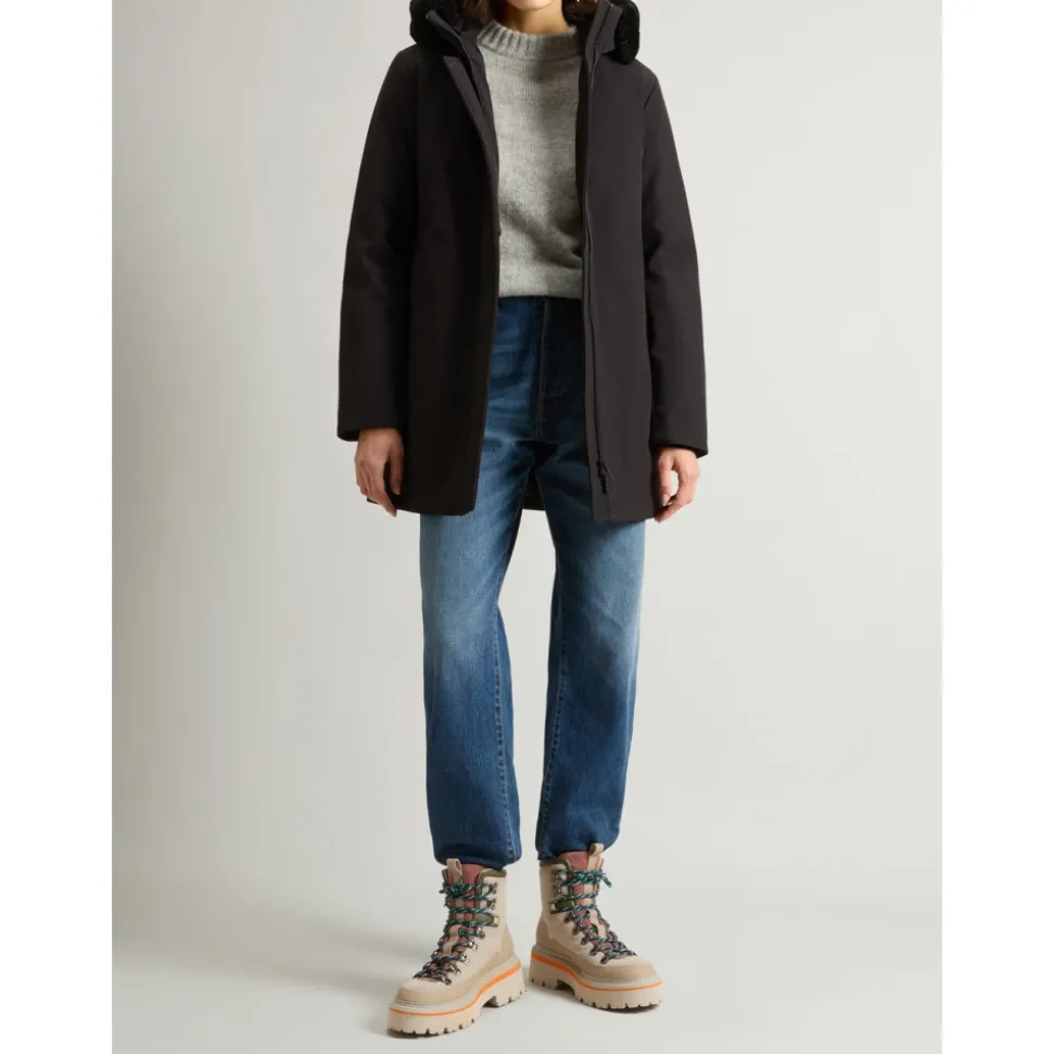 Parka Cappotto Nero in Piuma