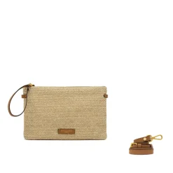Pochette Gianni Chiarini Hermy in paglia intrecciata con zip e tracolla