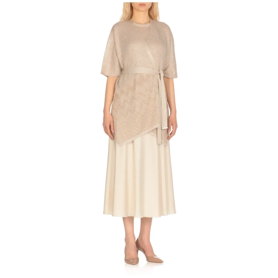 Poncho Giacca Lurex Collo a V Dorato