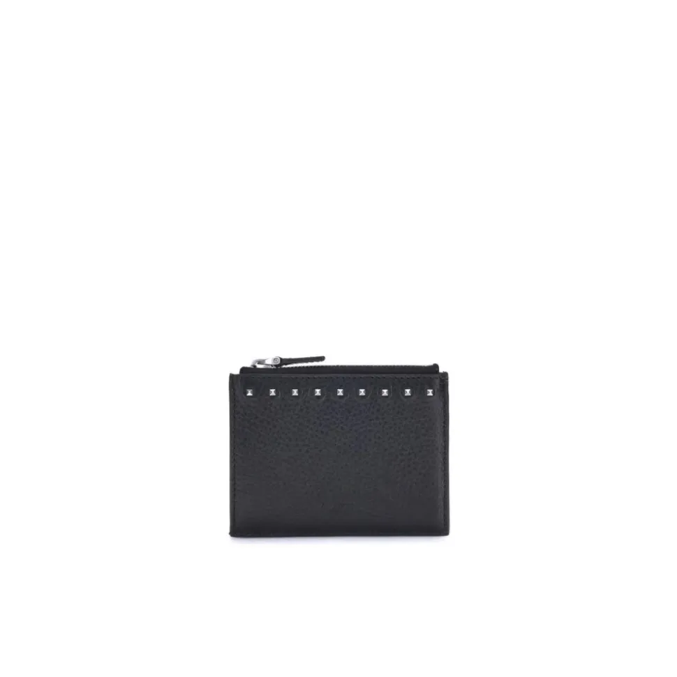 Porta carte in pelle con borchie e tasca con zip