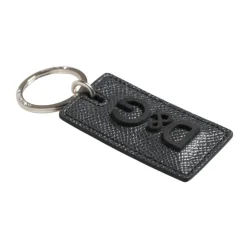 Portachiavi in Pelle di Vitello con Anello in Metallo con Logo