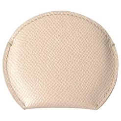 Porta Specchio Tondo in Pelle Beige con Logo