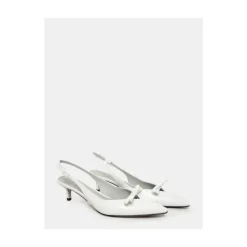 Sandalia slingback in pelle bianca con fiocco