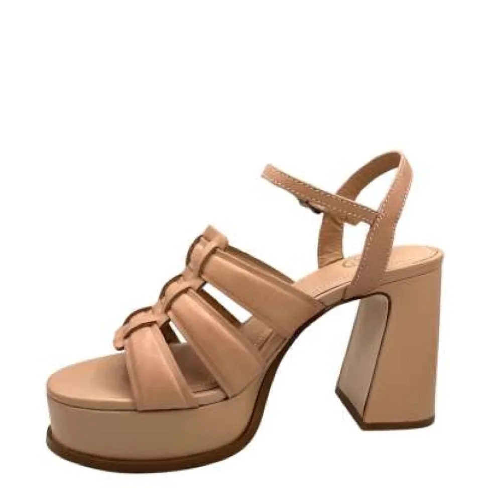 Sandali in Pelle Nude con Plateau