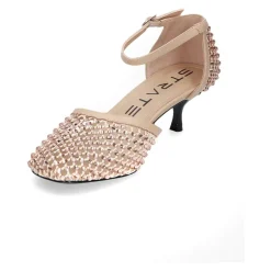 Sandalo con tacco beige con strass