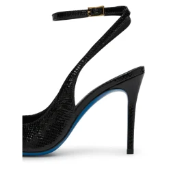 Sandalo in pelle nera lucida effetto snake