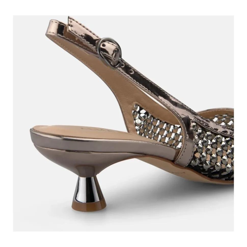 Scarpa Slingback in Maglia con Effetto Metallizzato
