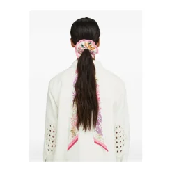 Scrunchie in Seta con Stampa Primaverile e Mini Foulard