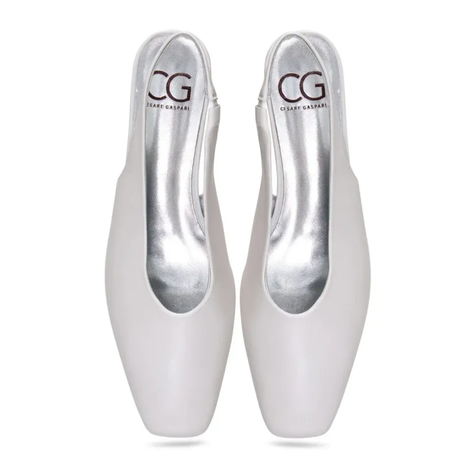 Slingback Heels con Punta Quadrata - Bianco