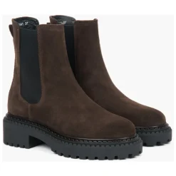 Stivaletti Chelsea Platform Saddle Brown da Donna in Vero Velluto Italiano