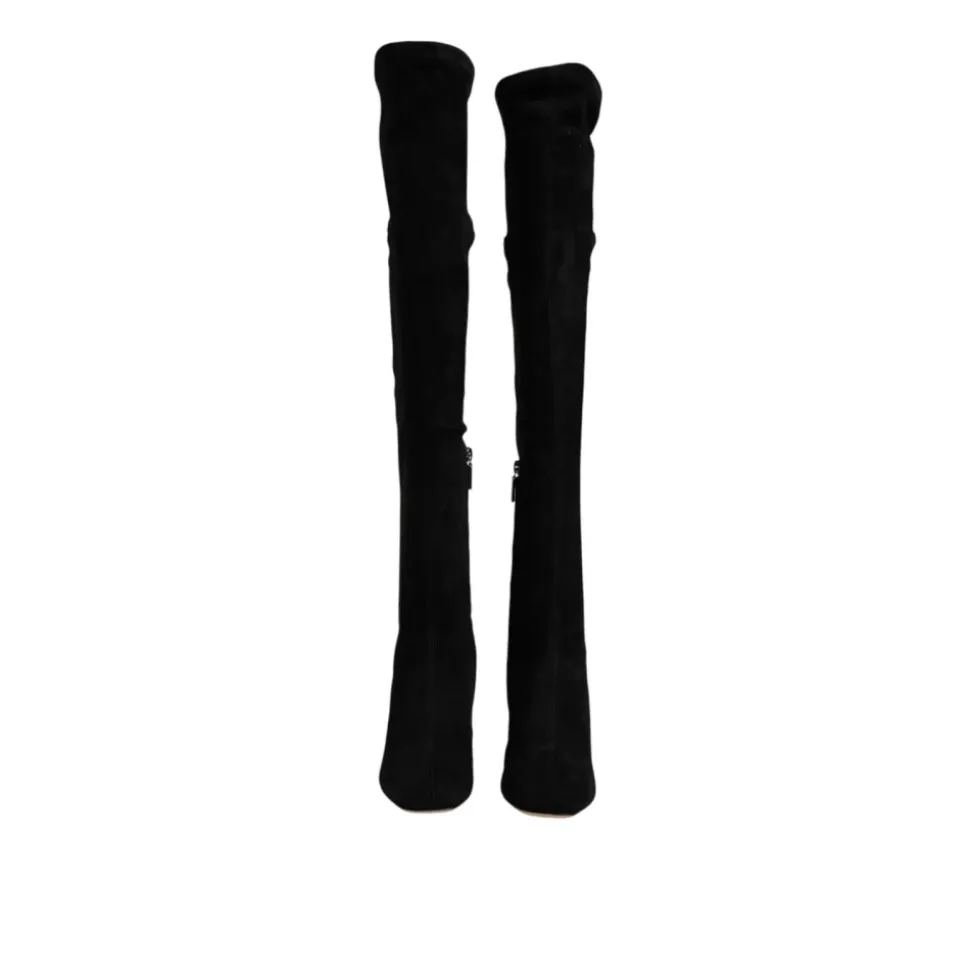 Stivali Alti in Pelle Scamosciata Nera con Zip