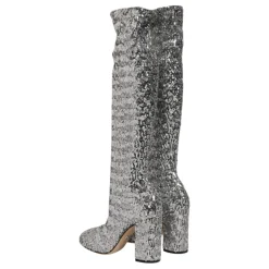 Stivali Argento con Paillettes e Glitter Tacco Alto