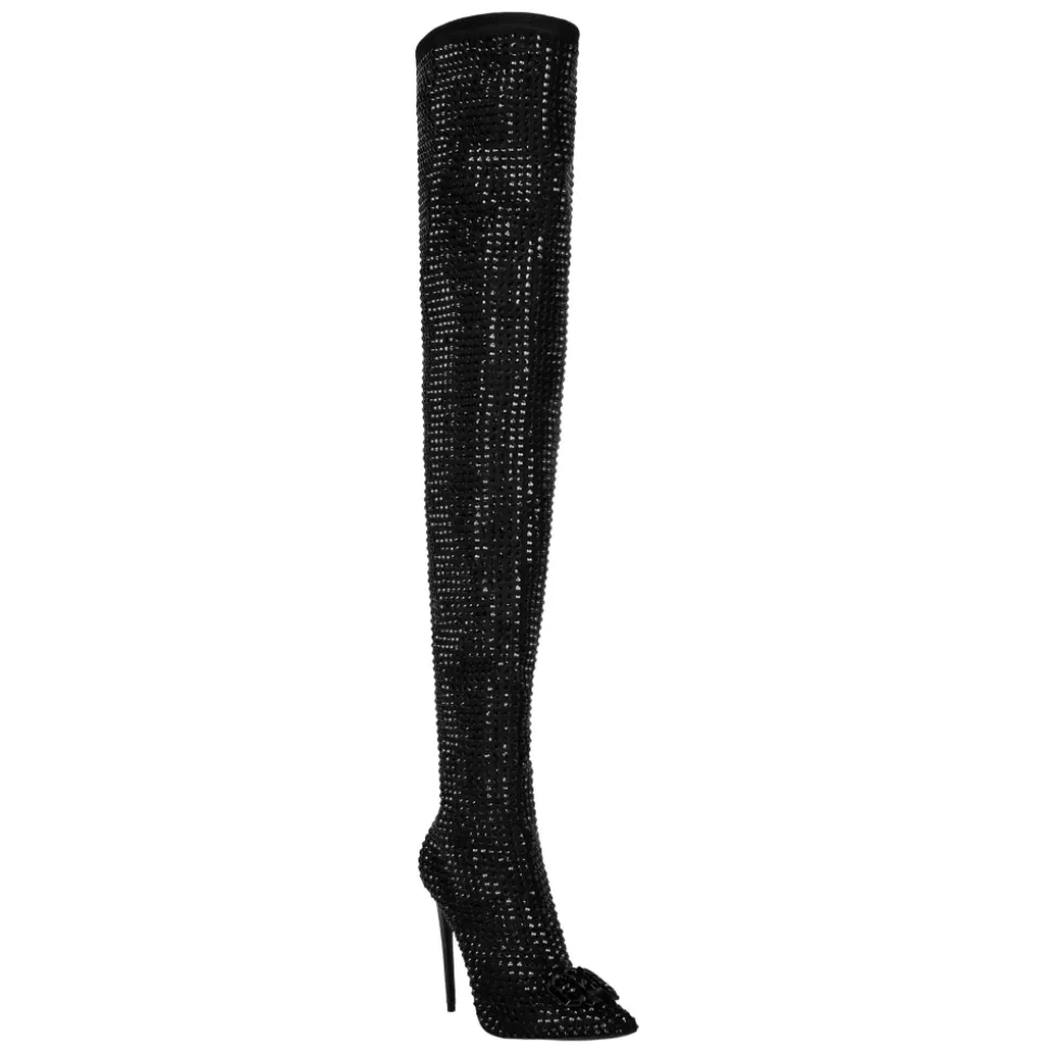 Stivali Overknees in Camoscio e Strass con Tacco Alto Gothic Plein