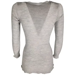 Top a Maniche Lunghe a Costine con Bordo in Tulle
