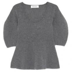 Top in Maglia a Costine con Scollo Rotondo
