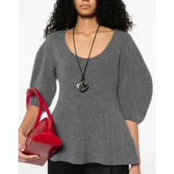 Top in Maglia a Costine con Scollo Rotondo