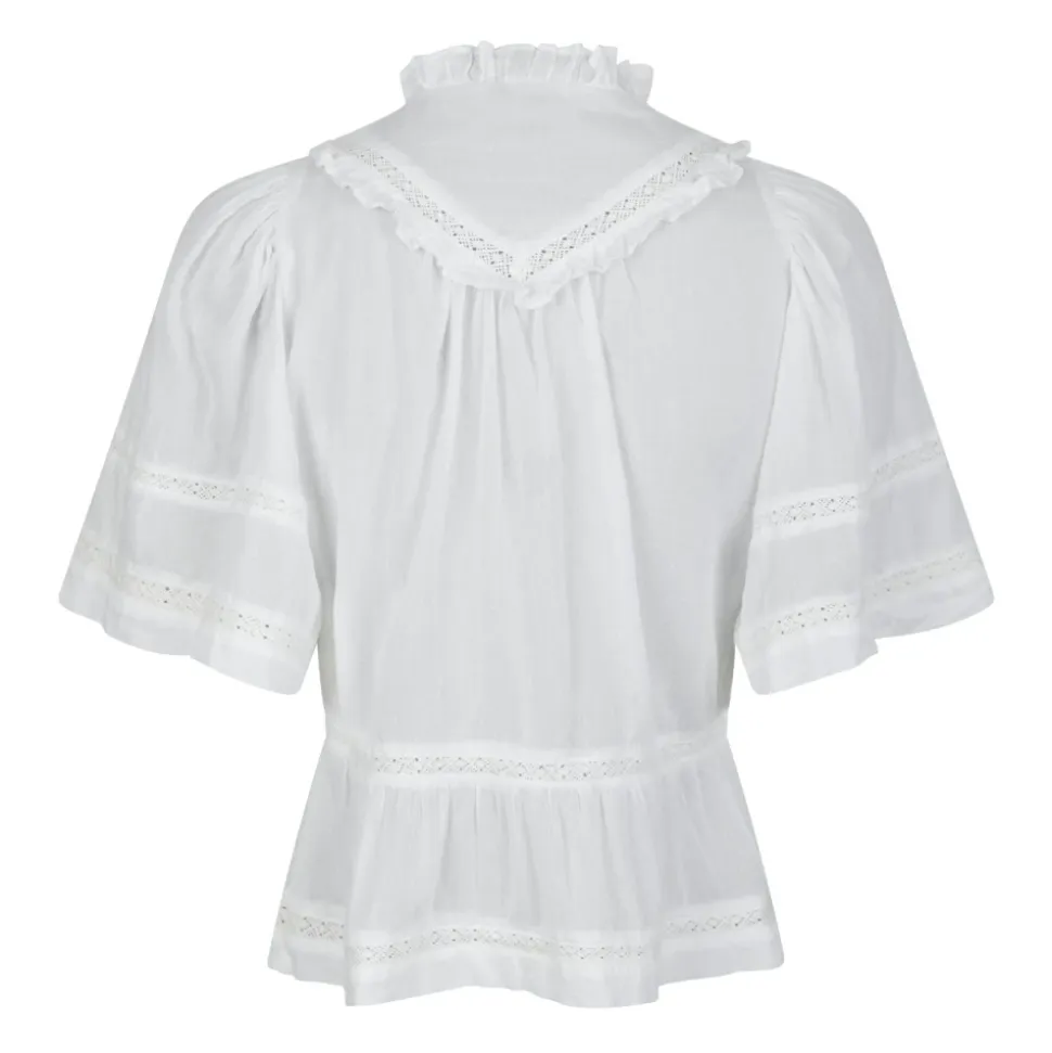 Top in Voile Bianco con Dettagli a Nastro