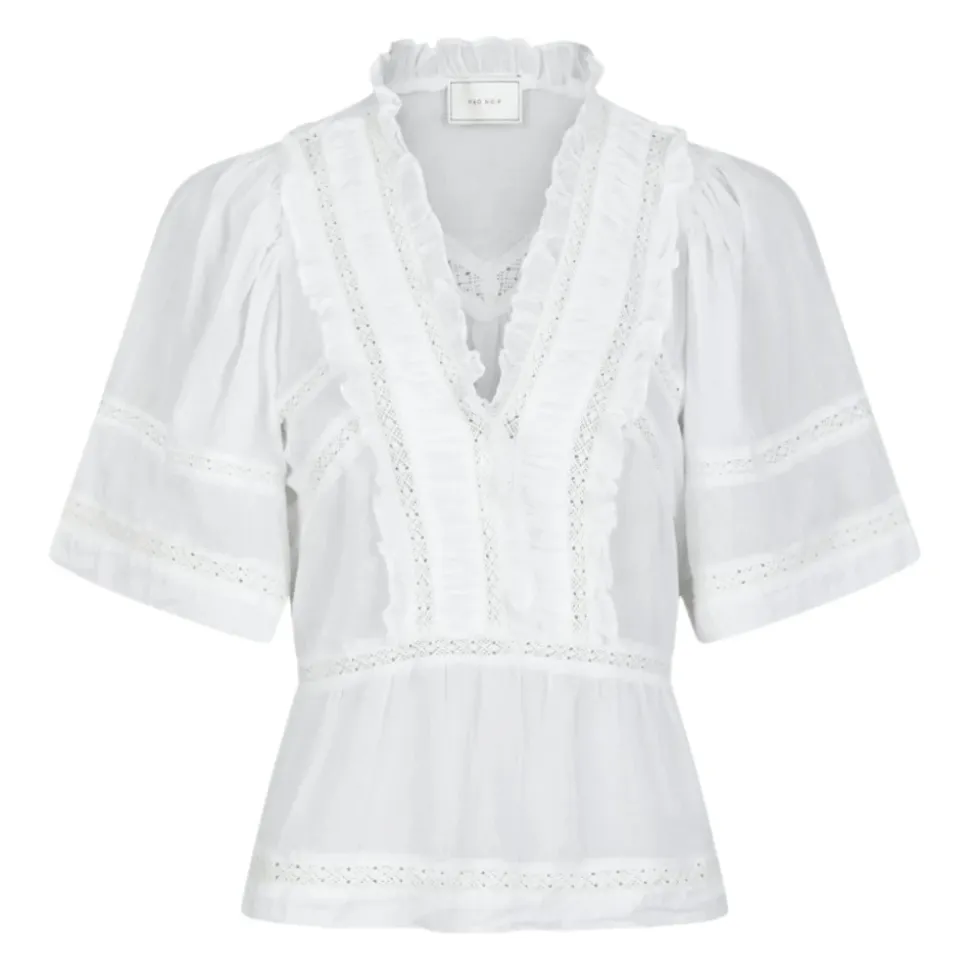Top in Voile Bianco con Dettagli a Nastro
