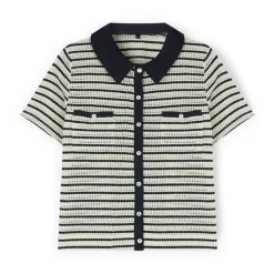 T-shirt a Righe con Collo a Contrasto