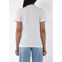 T-shirt in jersey con logo ricamato e strass