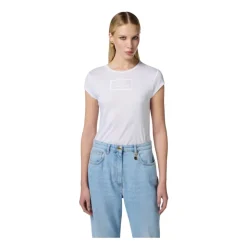 T-shirt in Jersey Ricamata con Maniche a Volant
