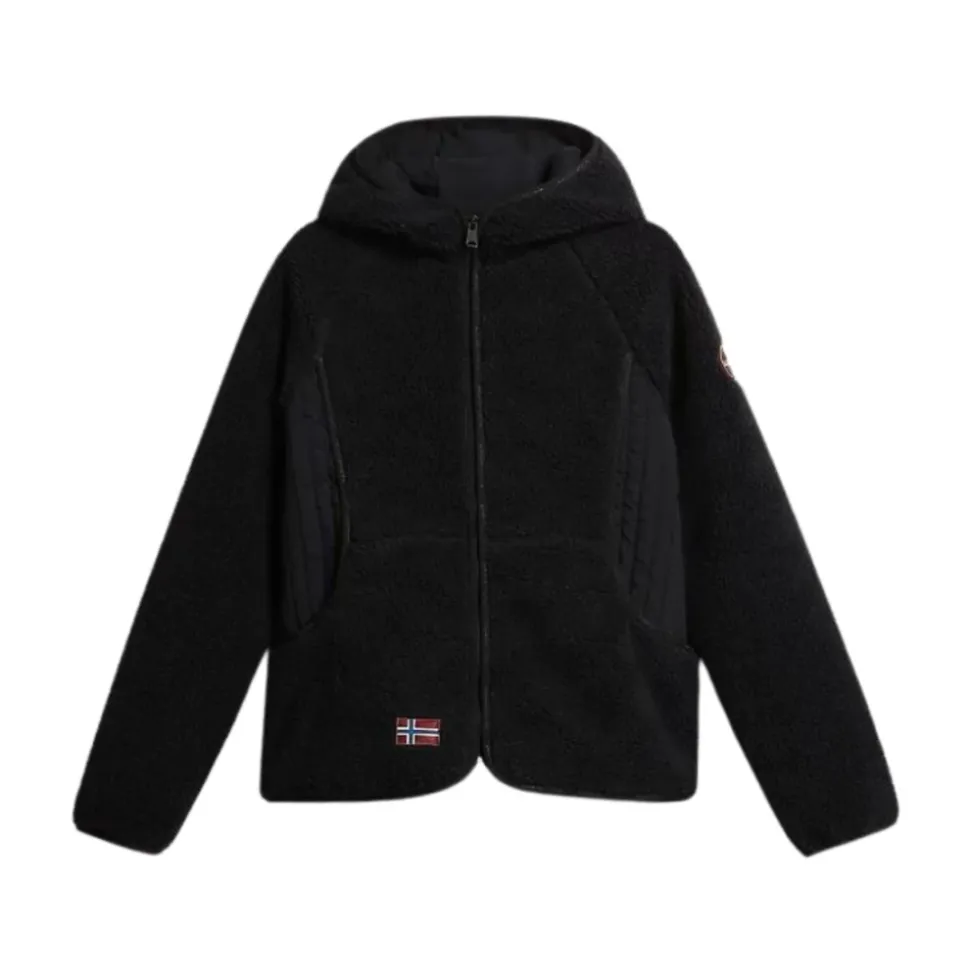 Yupik Felpa con Cappuccio e Zip in Pile Nera