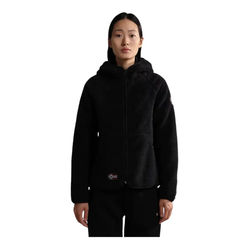 Yupik Felpa con Cappuccio e Zip in Pile Nera