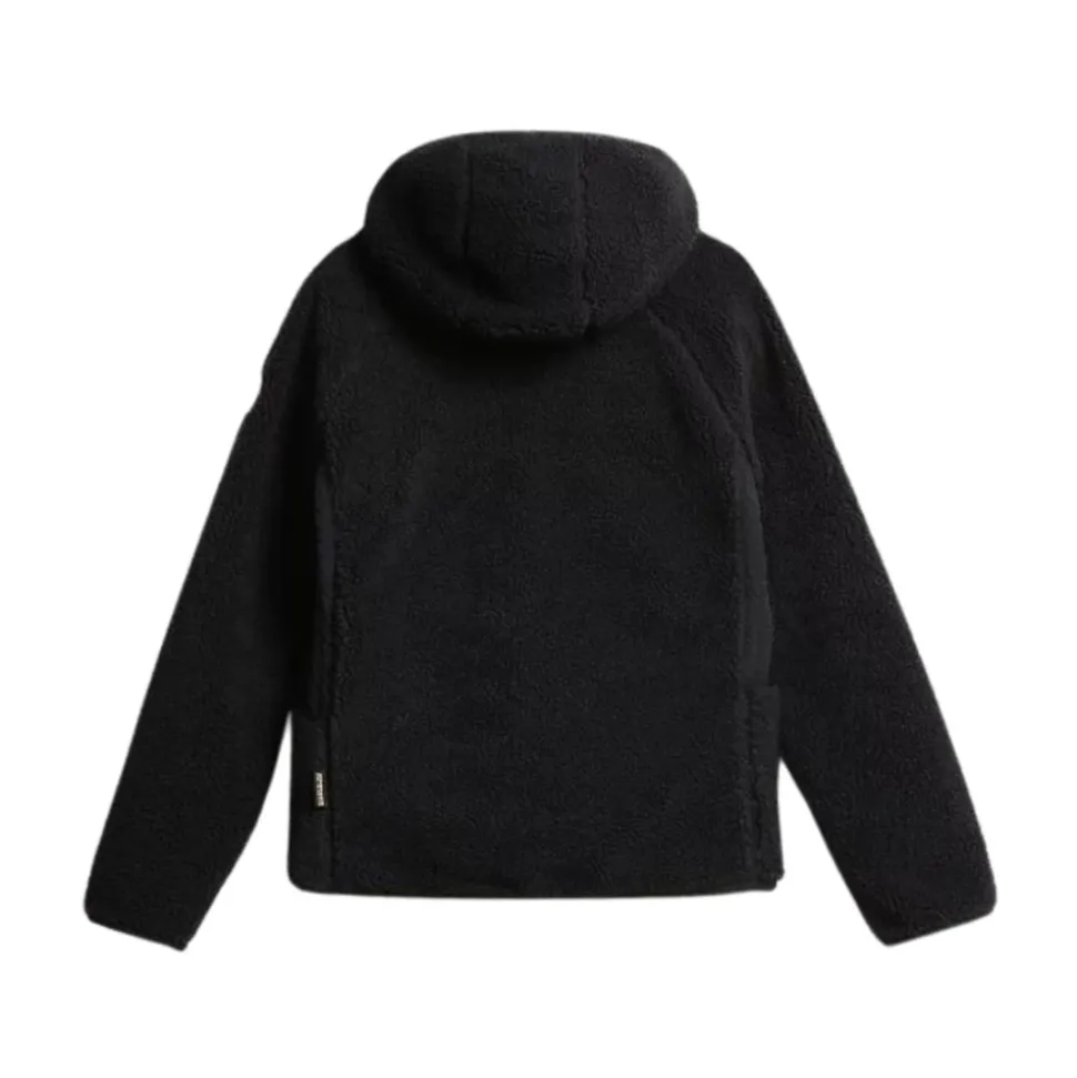 Yupik Felpa con Cappuccio e Zip in Pile Nera