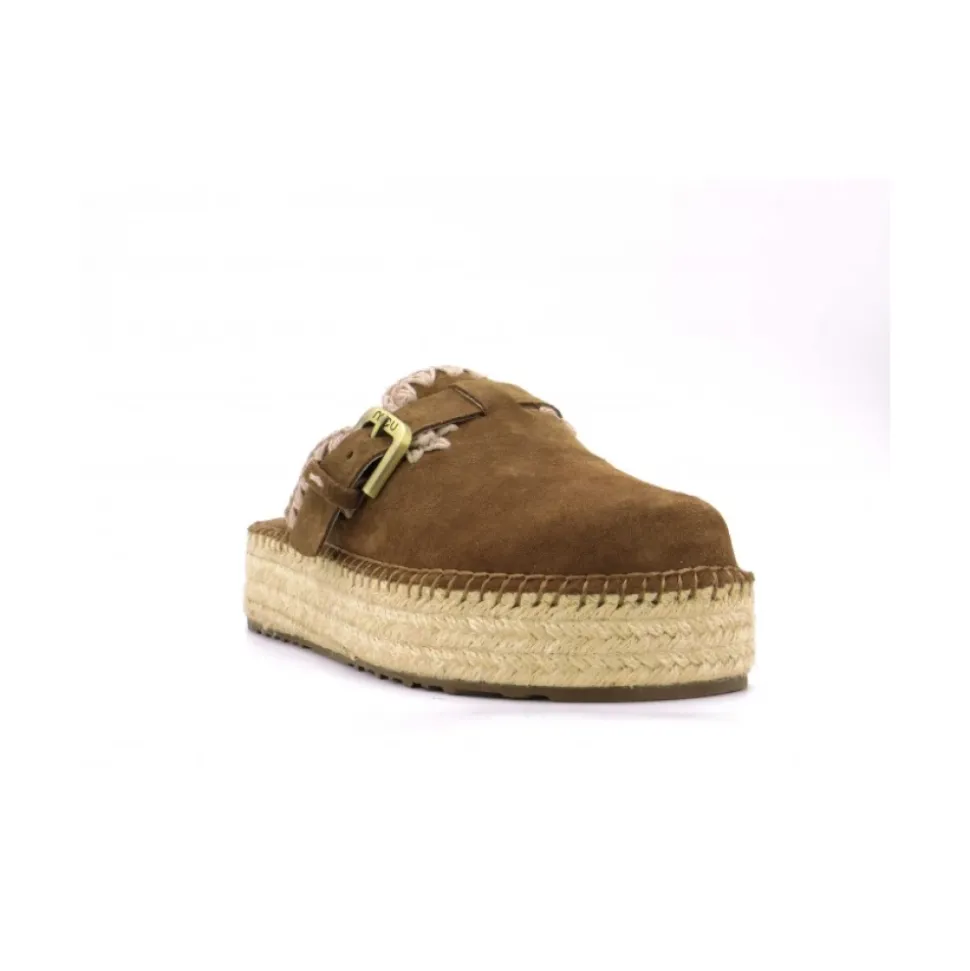 Zoccolo in camoscio con zeppa in juta